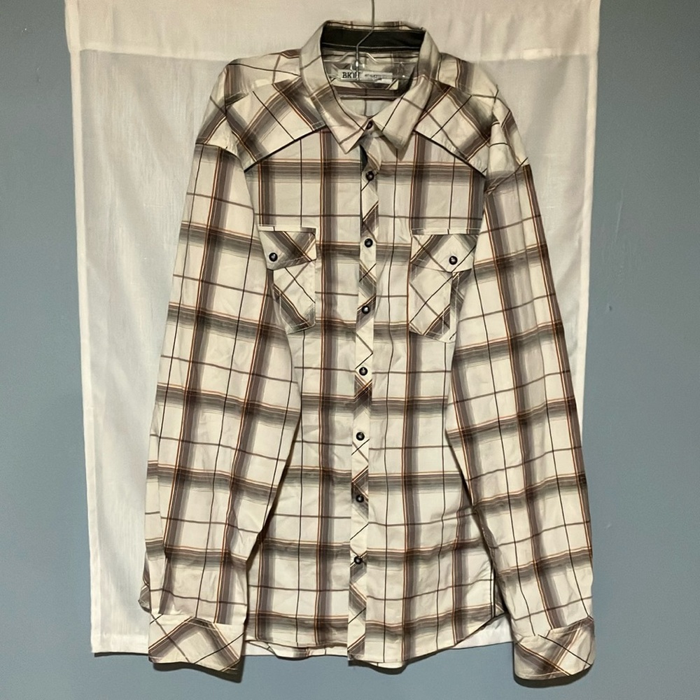 BKE White and Brown Plaid Casual Shirt